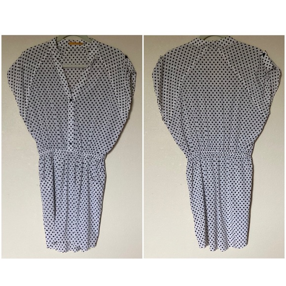 Alice + Olivia Polka Dot Elastic Waist Tab Sleeve Button Shirtdress Mod Retro M - Picture 4 of 13